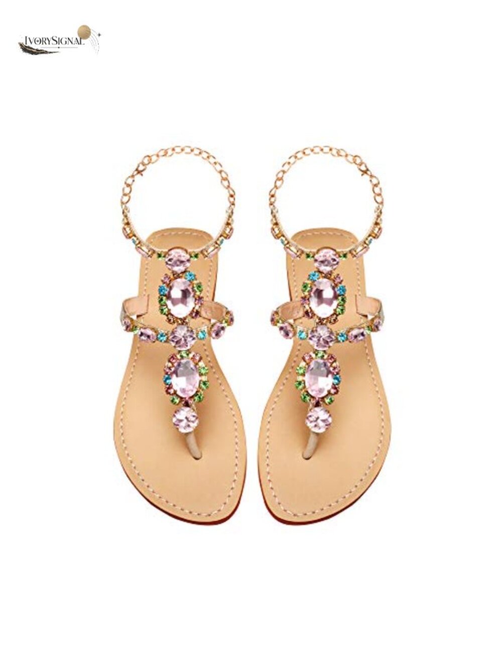 Women's Rhinestone Flat Sandals Handmade Gem Sandals Bohemian Bridal Sandals